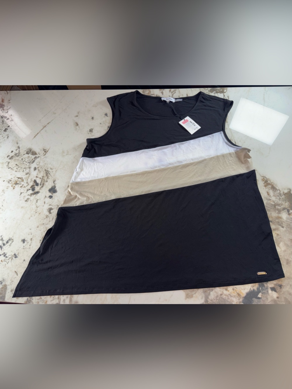 Calvin Klein Black, White & Tan Sleeveless Colorblock Tank
